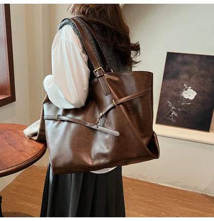 Tote Bag Designer Retro PU Leather Shoulder Handbag for Women Winter Trend Y2K Fashion Handbags Females Travel Luxury Tote Bags