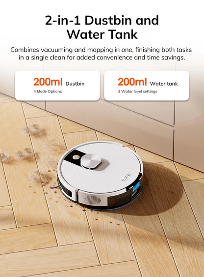 ILIFE A12 Pro Robot Vacuum and Mop Combo, LIDAR Navigation, Self Collection Dust, 3000Pa Suction, App/Remote Control