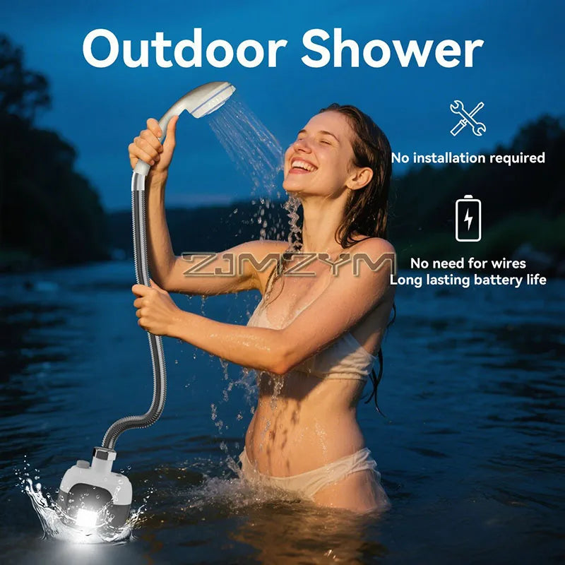 Electric Shower Pump Portable Rechargeable Waterproof Outdoor Camping Shower Kit With Light Booster Pump