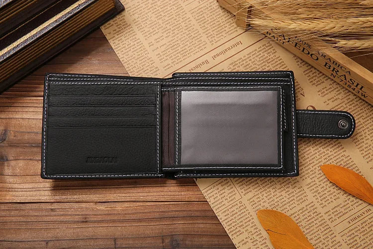100% Genuine Leather Men Wallets Premium Product Real Cowhide Wallets for Man Short Black Walet Portefeuille Homme