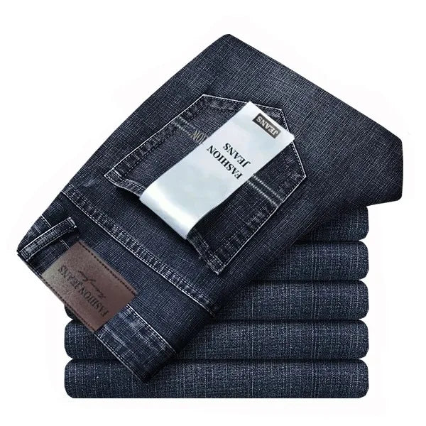 2026 Brand Slim Washed Jeans Casual Straight Stretch Fashion Classic Blue Black Work Denim Trousers Male Brand Clothing