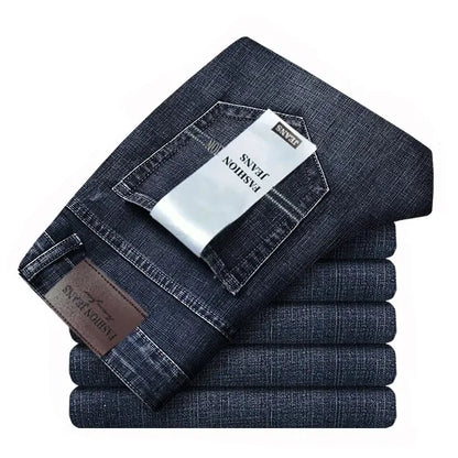 2026 Brand Slim Washed Jeans Casual Straight Stretch Fashion Classic Blue Black Work Denim Trousers Male Brand Clothing