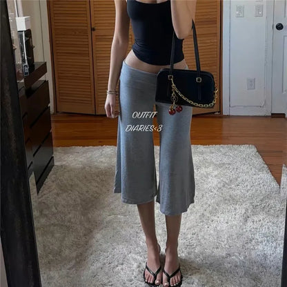 Women Fold Over Waist Gaucho Pants Low Rise Cropped Wide Leg Capri Pants Summer Foldover Culottes Yoga Pants Pajama Bottoms