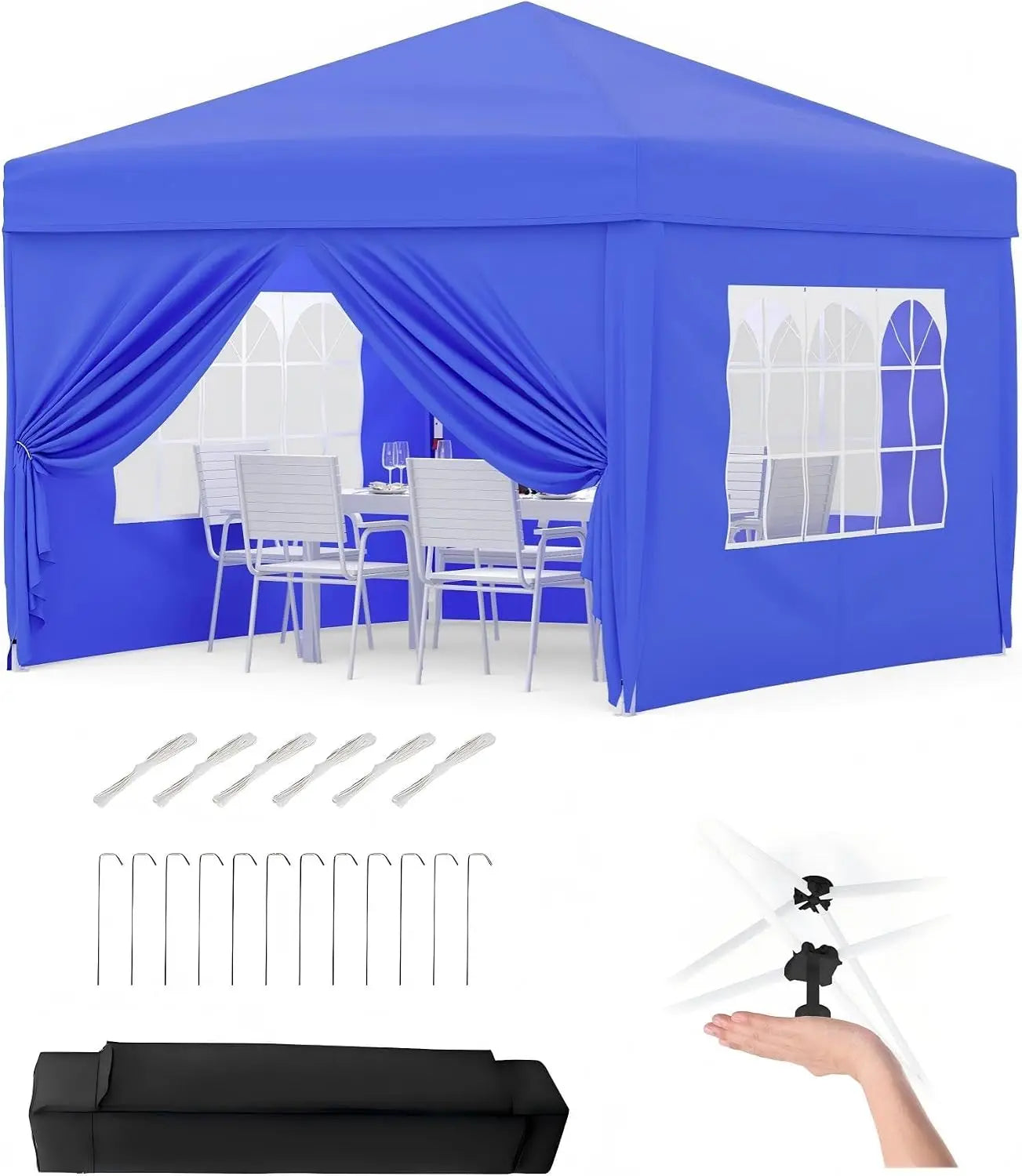Garvee Heavy Duty 3x3m Folding Gazebo with 4 Sidewalls – Waterproof Outdoor Canopy Tent, UPF 50+ UV Protection – Adjustable Height, Easy Setup, Wheeled Carry Bag, Stakes, Ropes, Sandbags – Garden