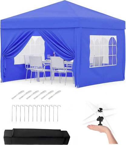 Garvee Heavy Duty 3x3m Folding Gazebo with 4 Sidewalls – Waterproof Outdoor Canopy Tent, UPF 50+ UV Protection – Adjustable Height, Easy Setup, Wheeled Carry Bag, Stakes, Ropes, Sandbags – Garden