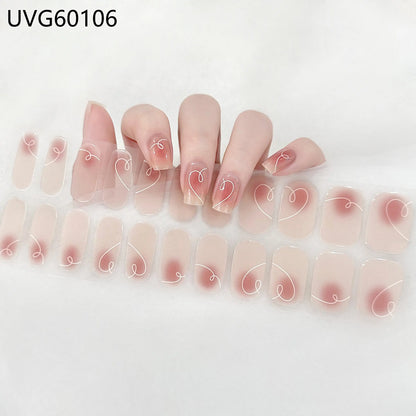 20/22Tips UV Semi cured Gel Nail Stickers Waterproof Long Lasting Full Gel Nail Wraps Press On Nail Decal DIY Manicure