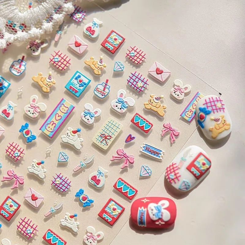 1/4pcs cute cartoon graffiti puppy party relief nail sticker dopamine  DIY  water cup  decorative nail accessory sticker