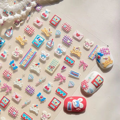 1/4pcs cute cartoon graffiti puppy party relief nail sticker dopamine  DIY  water cup  decorative nail accessory sticker