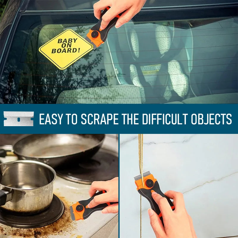 Auto Glass Cleaning Scraper Tool for Car Windows Stickers Non Scratch Scraper with Metal+Plastic Blades Oven & Hob Scraper