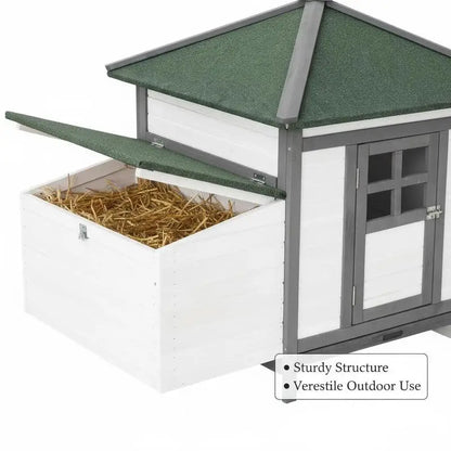 Pollino for Bantam Chickens, 196 X 76 X 97 Cm, Weather-Resistant, with Nesting Box, Run and Resting Bar; Wooden Hut for Small Animals for 1-2 Chickens, Gray