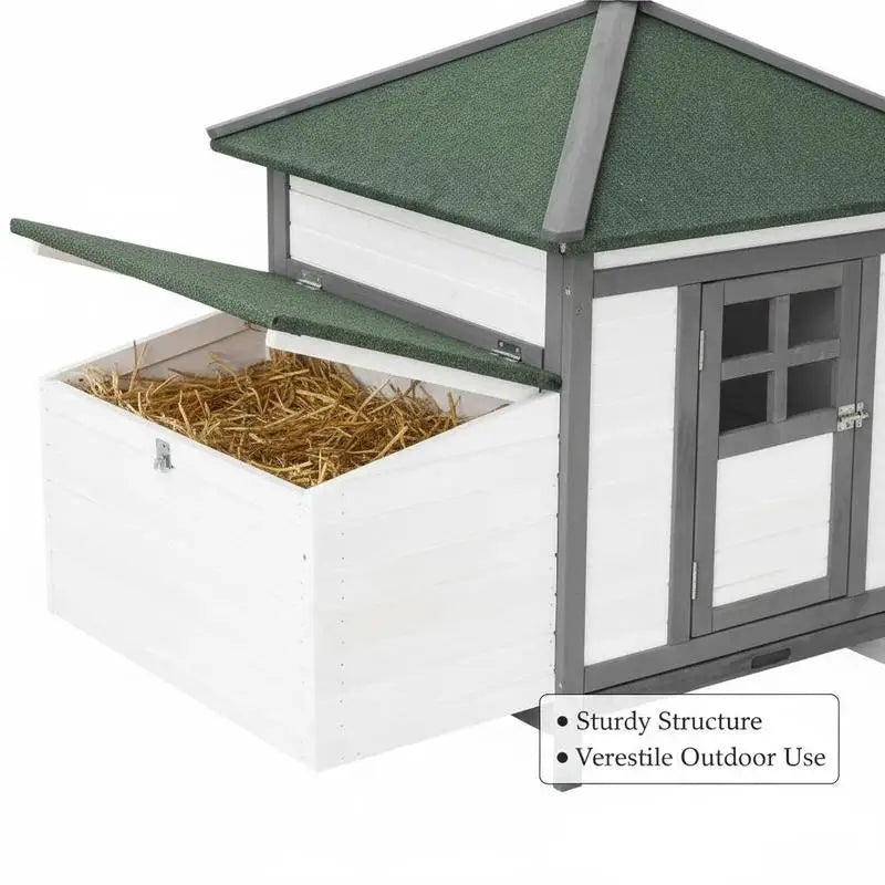 Pollino for Bantam Chickens, 196 X 76 X 97 Cm, Weather-Resistant, with Nesting Box, Run and Resting Bar; Wooden Hut for Small Animals for 1-2 Chickens, Gray