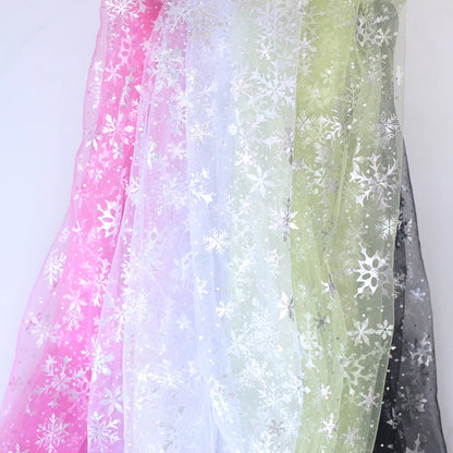 Silver Snowflake Tulle Mesh Fabric Girl Doll Dress Christmas party wedding Decration DIY Sewing Cloth accessories