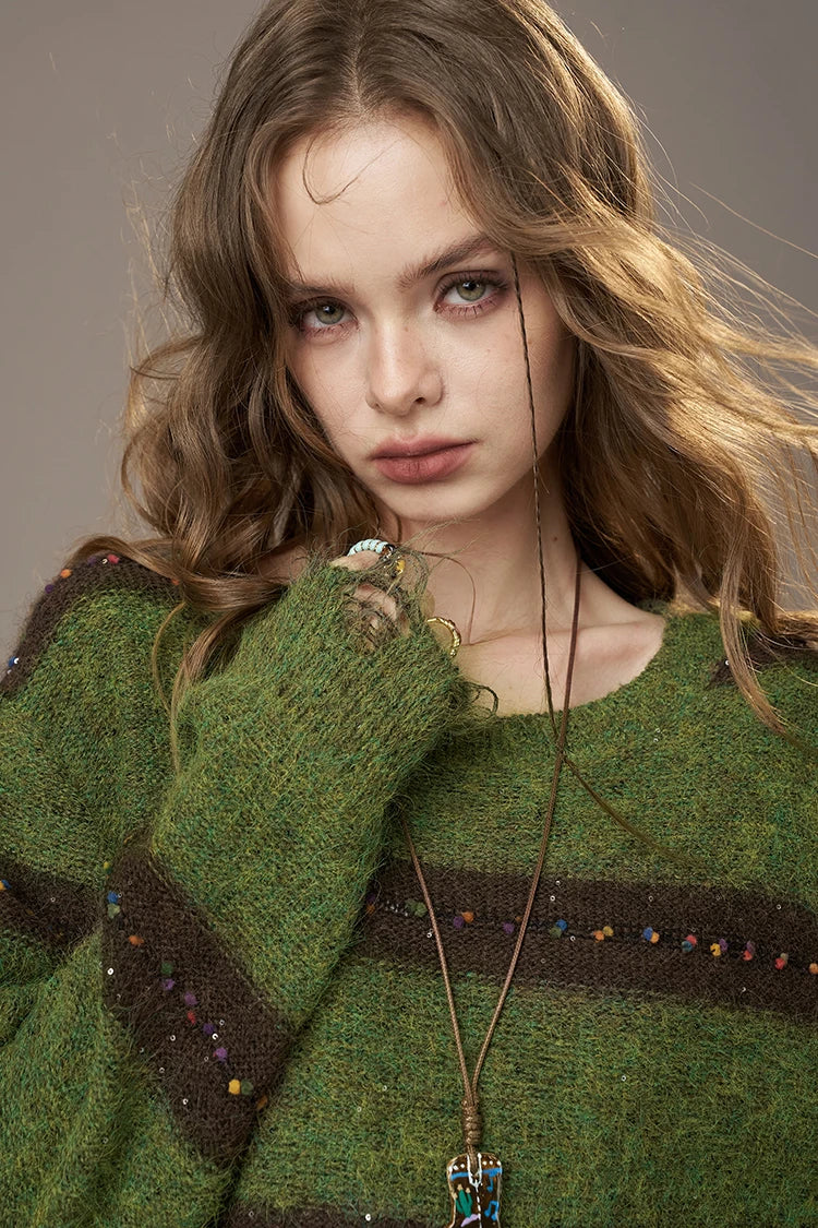 ELFSACK 2025 Autumn New Arrivals Cute Casual Knit Color Accent V Neck Loose Cardigan Sweater For Woman