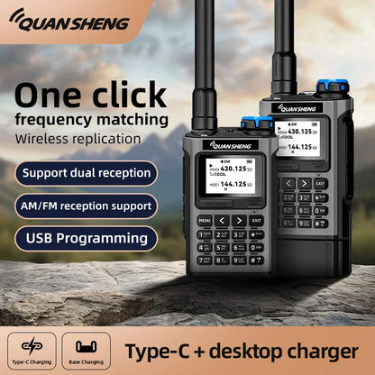 QUANSHENG K1 Air Band Walkie Talkie Wireless Copy Frequency Meter Type-C Charging NOAA Multi-Band Portable Two Way Radio UV