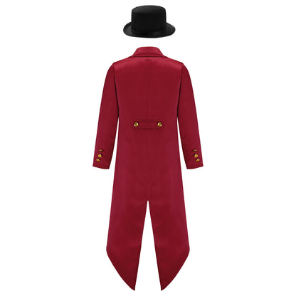 Kids Boys Vintage Steampunk Tailcoat Jacket Halloween Costume Gothic Medieval Clothes Court Uniform Magician Ringmaster Cosplay