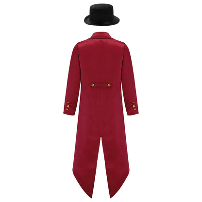 Kids Boys Vintage Steampunk Tailcoat Jacket Halloween Costume Gothic Medieval Clothes Court Uniform Magician Ringmaster Cosplay