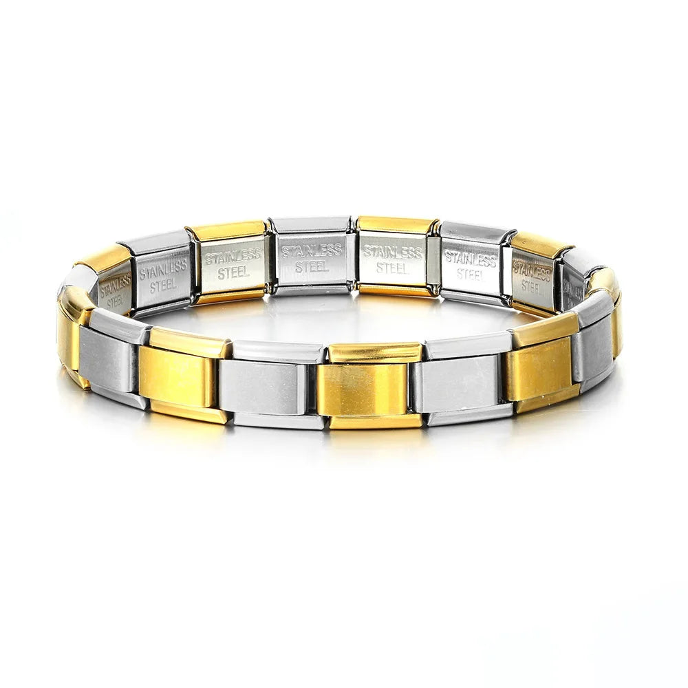 GEMOSA 9mm Width Italian Charm Bracelet Fashion Stainless Steel Bangle Elastic Link Chain High Quality Factory DIY