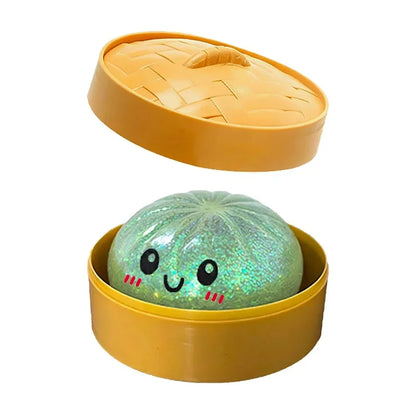 Colorful Dumpling Squishes Stress Balls Fidget Sensory Toys Simulation Food Squishies Bun with Steamer Squeeze Dough Ball Gifts