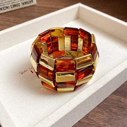 Multicolor Irregular Acrylic Beaded Bangles for Women Geometric Smudge String Bracelet Beach Vacation Style Couple Jewelry W