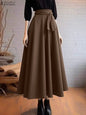 ZANZEA Elegant Maxi Skirts 2026 Women Elastic Waist Jupes Casual Faldas Saia Belted High Waist Fashion Solid Street Overskirts