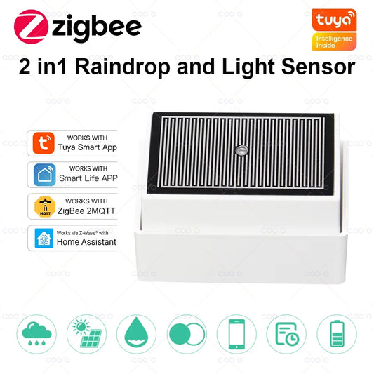 2 in 1 Tuya Zigbee Rain Sensor with Light Detector IPX4 Outdoor Waterproof Rain Detector Work with Smart Life Home Assistant Z2M