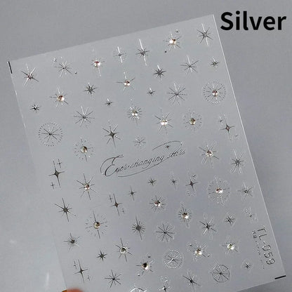 1PC 5D Korean Bronzing Nail Stickers Japanese Gold Silver Star Moon Luxury DIY Nail Art Decoration Decals Manicure Accessories