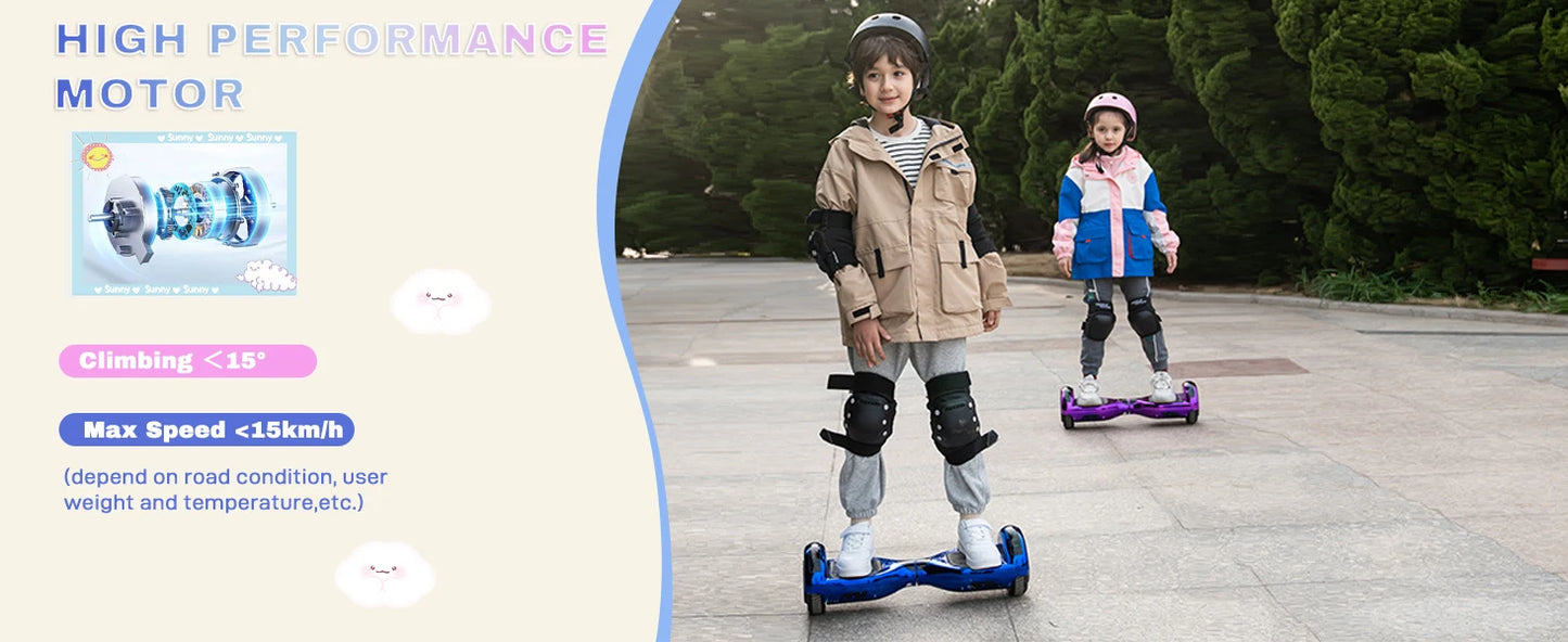 RCB KIDS Hoverboard Two Wheel Self Balancing Scooter 6.5" with Bluetooth Speaker LED Lights Ride On Toy Gift for Kids & Adults
