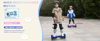 RCB KIDS Hoverboard Two Wheel Self Balancing Scooter 6.5" with Bluetooth Speaker LED Lights Ride On Toy Gift for Kids & Adults