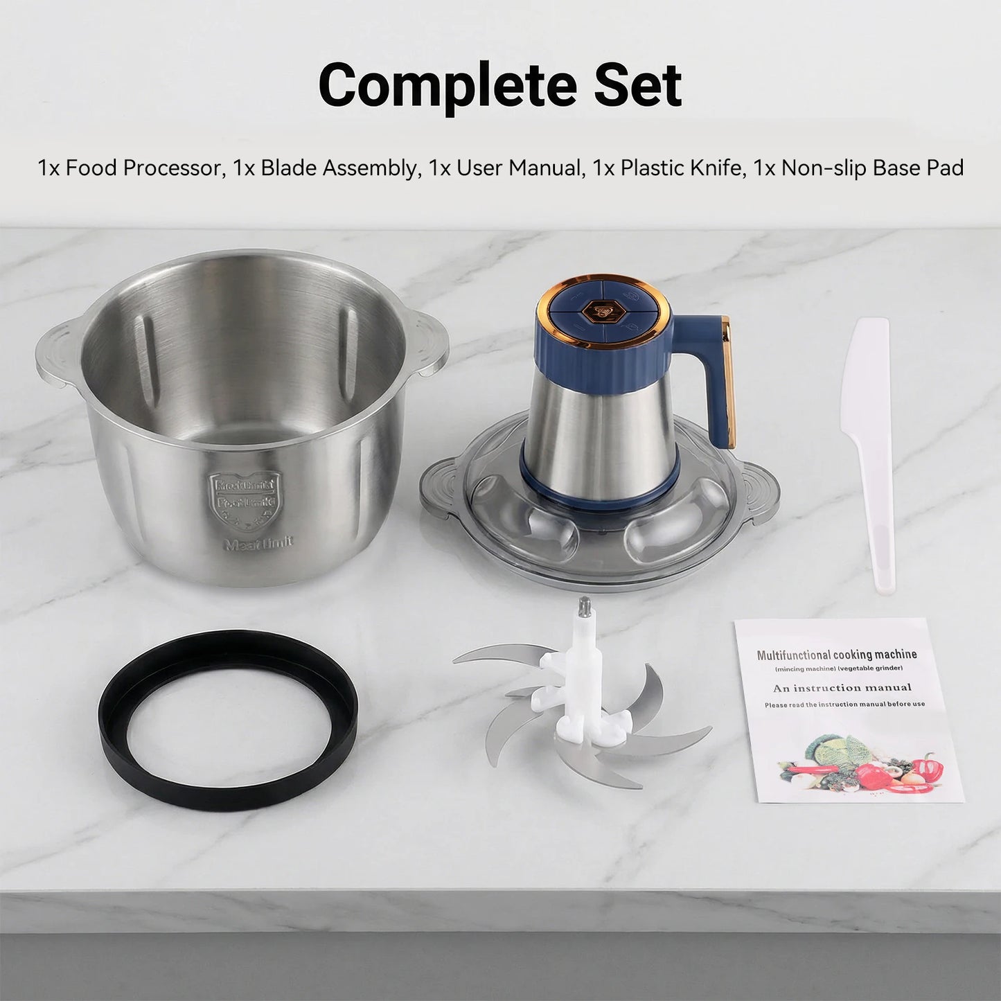 Podofo 5L Electric Meat Grinder Food Chopper Vegetable Chopper 5 Speed 6 Blades Meat Mincer Mixer Electric Dicer Stainless Steel