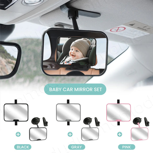 Baby Car Mirror Set Include Clip-On or Sucker Type Mirror & 360° Rotatable Mirror Wide-Angle &  Shatterproof Universal