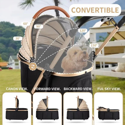 Pet Stroller 3 In 1 Foldable 4 Wheel For Small Medium Pets 50lbs Capacity Detachable Portable Travel Carrier With Storage