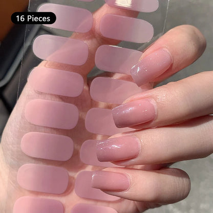 14/16Tips Full Cover Gradient Nail Stickers Multi Color Self Adhesive Slider No Need UV Lamp Cured Press ON Nail Decal