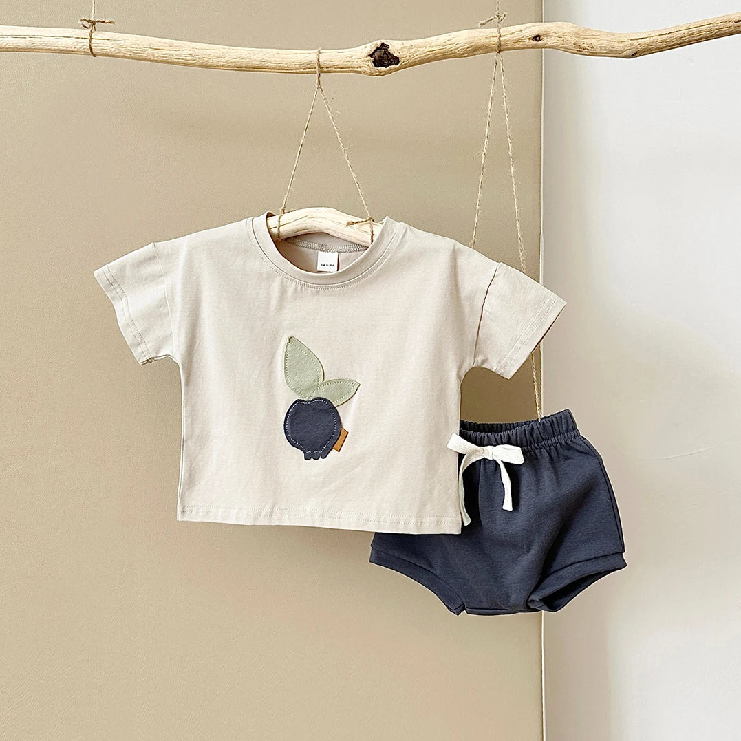 Newborn Summer Baby Clothes 2PCS Infant Toddler Set Fruit Lemon Print Round Neck T-shirt+Shorts Boys Girls Outfit Set 1-3Y