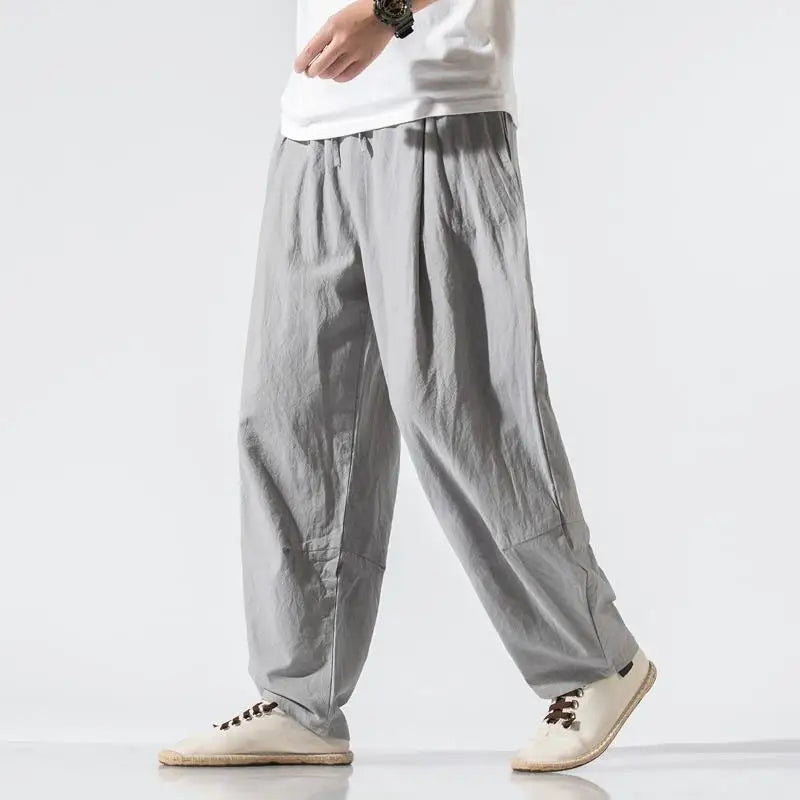 Men Clothes New Summer Japanese Casual Streetwear Harajuku Cotton Linen Baggy Pants Male Solid Oversized Bloomers Trousers M-5XL