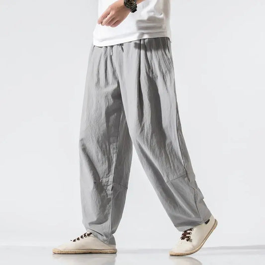 Men Clothes New Summer Japanese Casual Streetwear Harajuku Cotton Linen Baggy Pants Male Solid Oversized Bloomers Trousers M-5XL