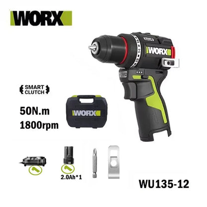 WORX WU135 Cordless Electric Drill 12V 50Nm 1800rpm Brushless Motor for Home Improvement Carpentry Metalworking Smart clutch