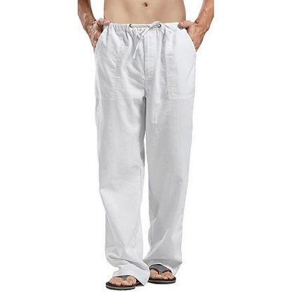 Men's Cotton Linen Pants Summer Solid Color Breathable Linen Trousers Male Casual Elastic Waist Fitness Pants Hip-Hop Streetwear