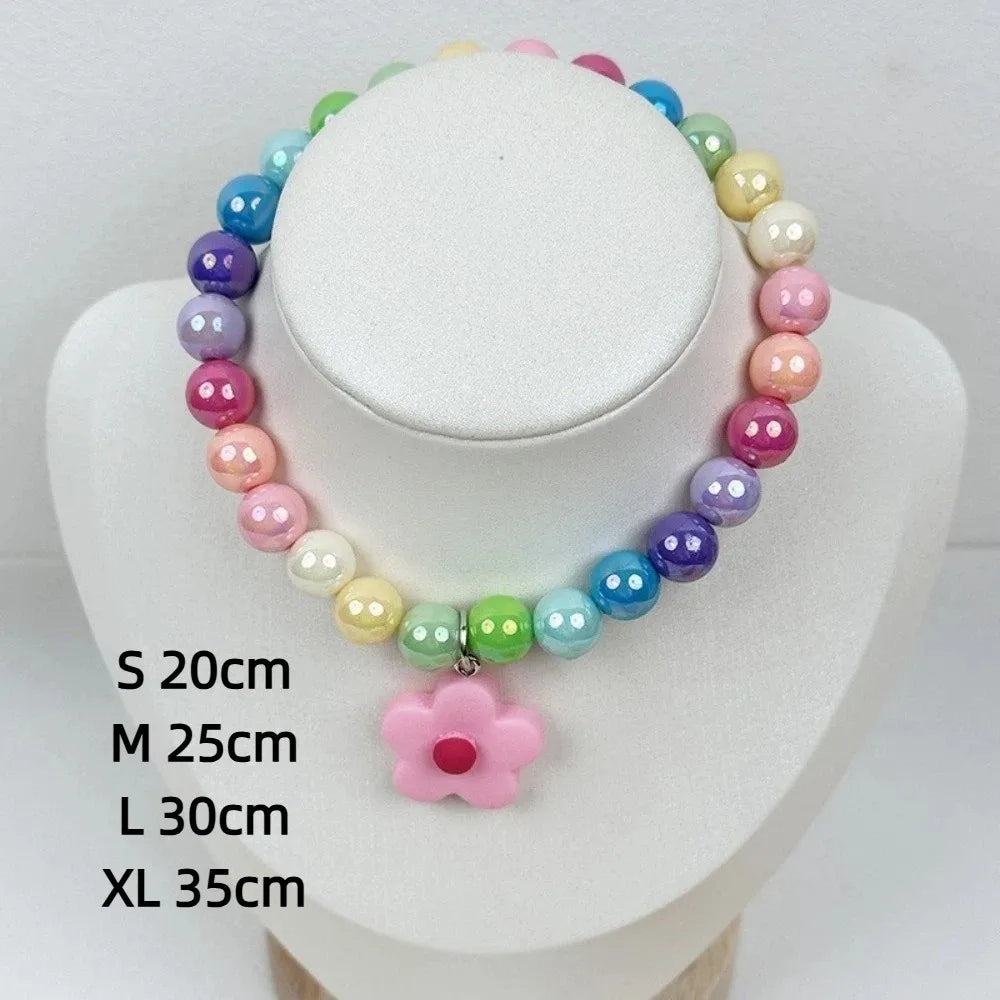 Cute Adjustable Beaded Cat Flower Pendant Candy Color Cat Pet Neck Chain Pet Jewelry Elastic Dog Cat Pet Collar Kitten Puppy