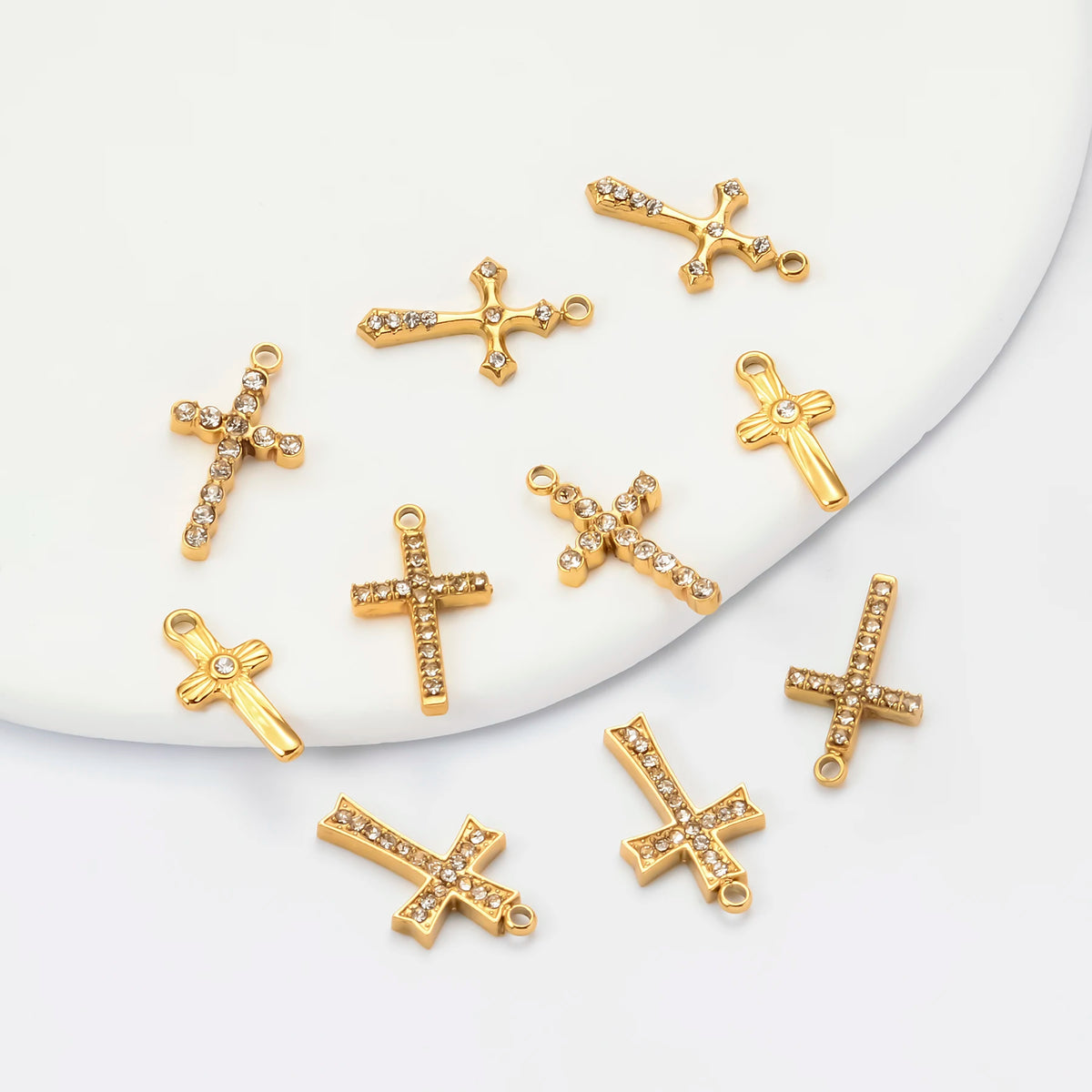 5PCS Zircon Cross Stainless Steel Charms Pendant High Quality Accessories DIY Necklace Bracelet Earring Jewelry Making Materials