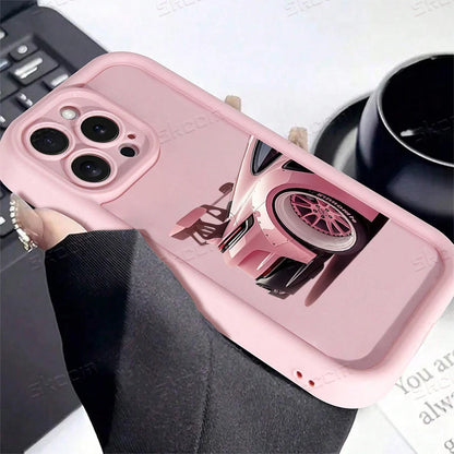 Fashion Pink Car Pattern Silicone Phone Case For iPhone 17 16 15 14 13 12 11 Pro Max 17 Air XS XR 7 8 Plus 16e Shockproof Cover