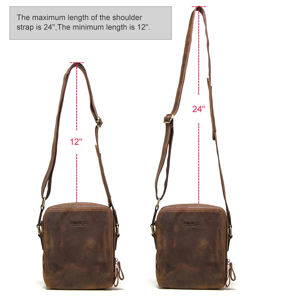 CONTACT'S Genuine Leather Men's Messenger Bag Vintage Sling Shoulder Bags for 7.9" iPad Mini High Quality Male Crossbody Bag Men