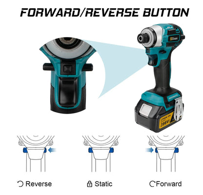 Gisam Cordless Electric Impact Screwdriver 688NM Power Tool Rechargeable Brushless Wrench Driver Kit for Makita 18V Battery Pins