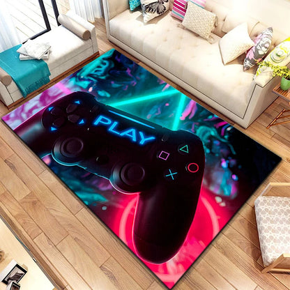 Game Video Gaming Pattern Black Area Rugs Gamer Game Controller Kids Teens Boys Playroom Carpet Bedroom Living Room Floor Mat