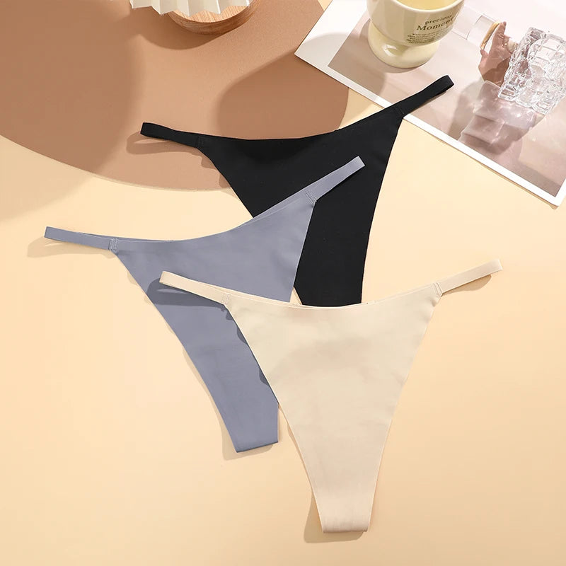 4PCS/Set Silk Seamless Thongs for Women Sexy Low Rise Panties Female Ultra Thin Breathable Underwear G-String T-Back Underpants