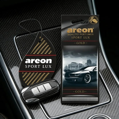 Areon Sport Lux gold Hanging Car Air Freshener Long-Lasting Odor Eliminator for Home Premium Carbon Fiber Design Auto Perfume