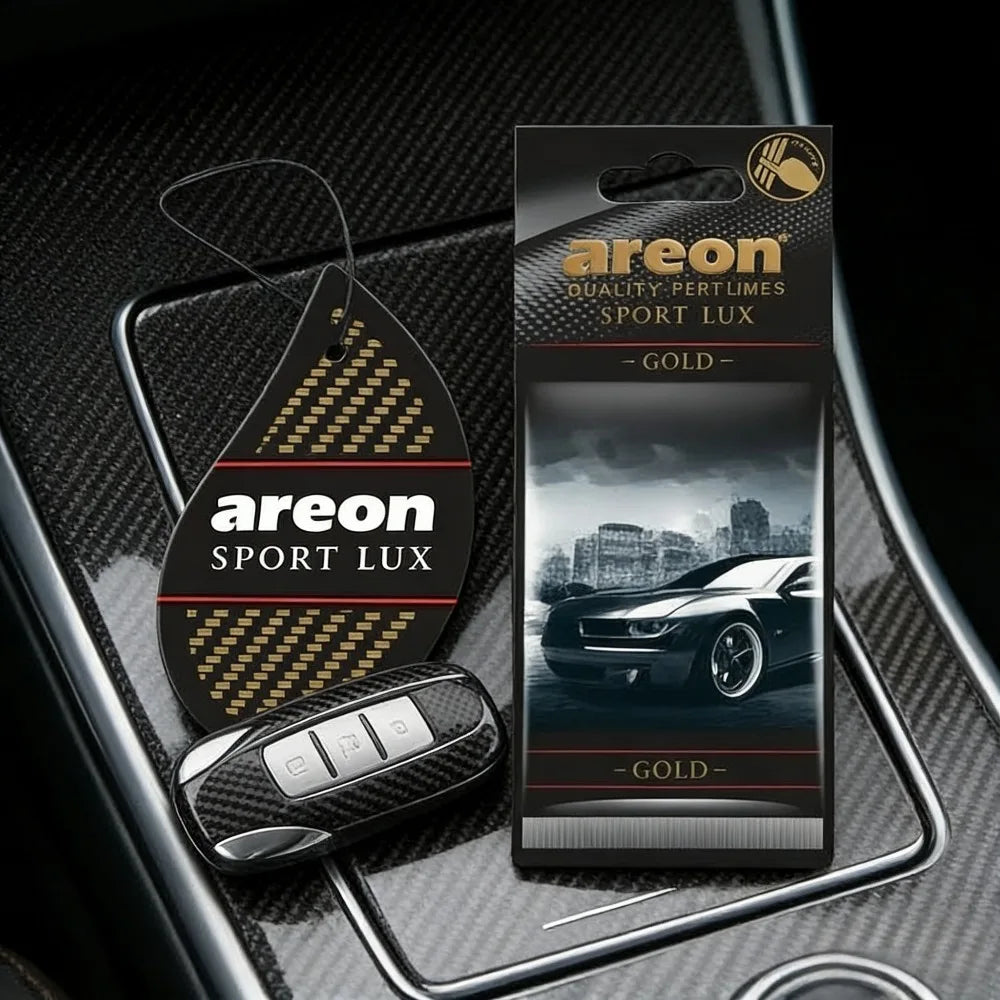Areon Sport Lux gold Hanging Car Air Freshener Long-Lasting Odor Eliminator for Home Premium Carbon Fiber Design Auto Perfume