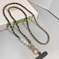 Pearl Leather Chain Mobile Phone Strap Long Crossbody Anti-Loss Shoulder Cord with Metal Pendant for Women