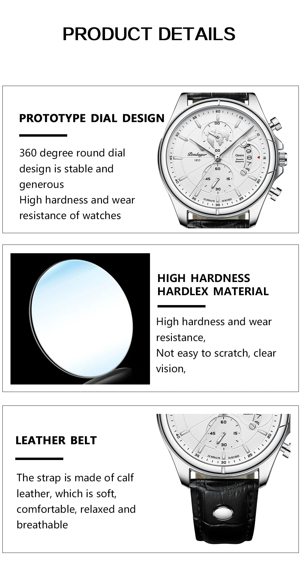 POEDAGAR Luxury Man Wristwatch Chronograph Date Waterproof Leather Men Watch Casual Quartz Men's Watches Sports Male Clock Reloj