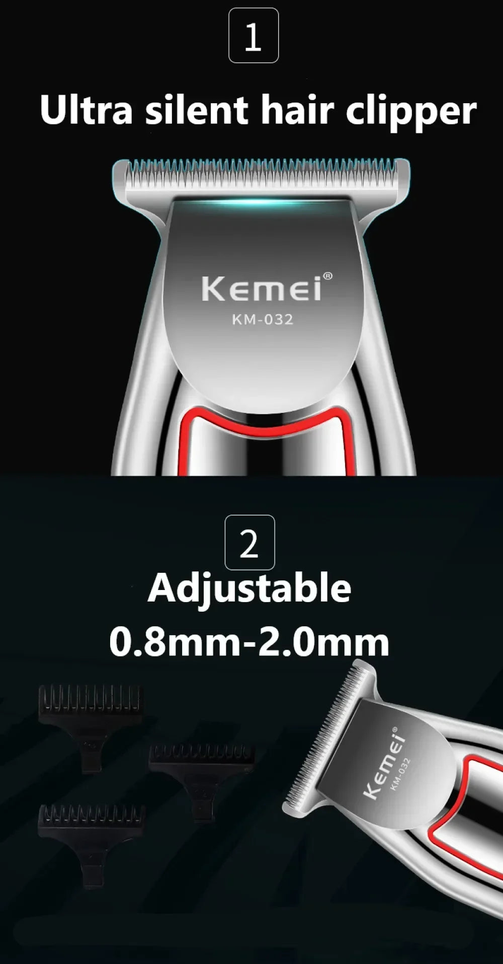 Kemei KM-032 Professional Hair Trimmer Electric Beard Trimmer for Men Hair Clipper Hair Cutter Machine Haircut Grooming Kit