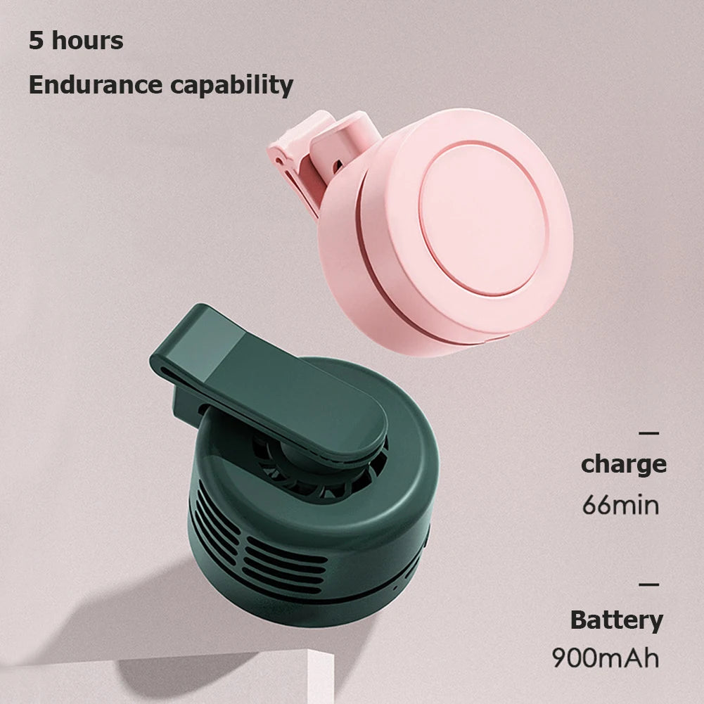 Mini Clip Fan Hanging Waist Neck Fan Girl Electric Air Cooling Fan 900mah USB Leafless Fan 3 Speeds Portable Cooler Air